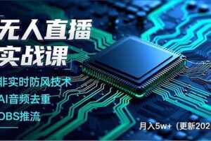 (17113期)无人直播实战课,非实时防风技术、AI音频去重、OBS推流,建立技术壁垒,月入5w+(更新2026)